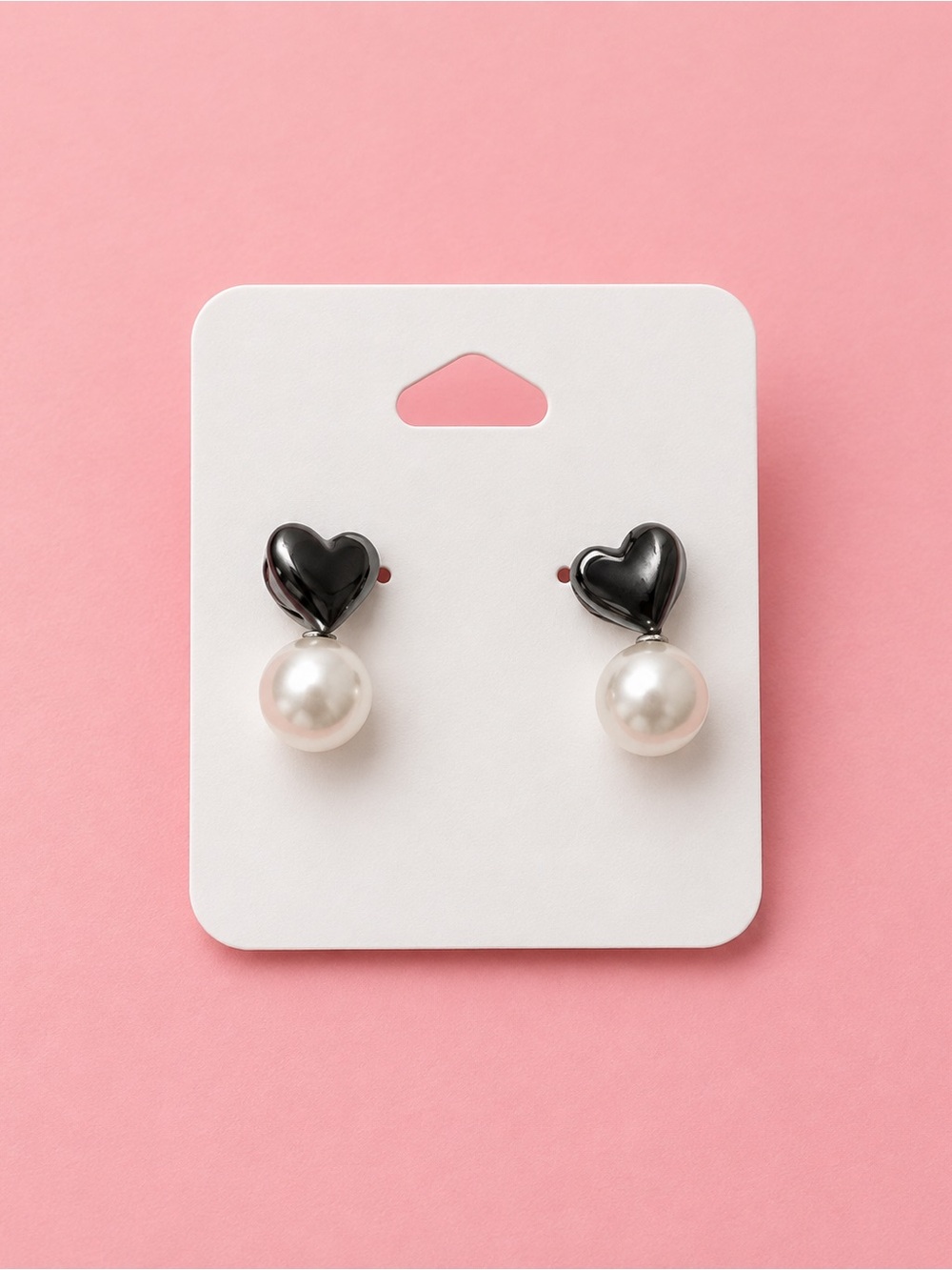 Black Heart Pearl Drop Earrings - Women Accessories
